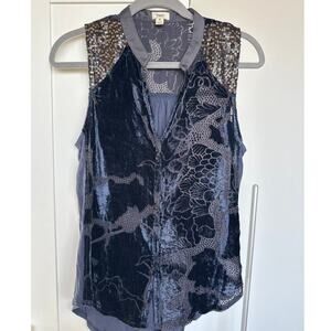Anthropologie TINY Burnt Velvet  Sequin Ileana Sleeveless Button Up Tank, Size S